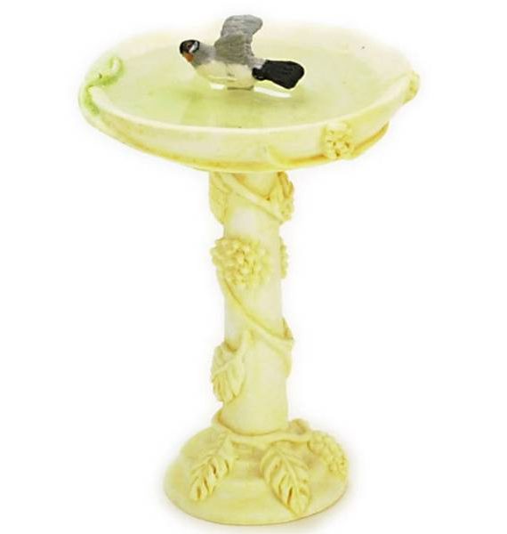 2 Dollhouse Miniature Ivory Bird Baths with Bird