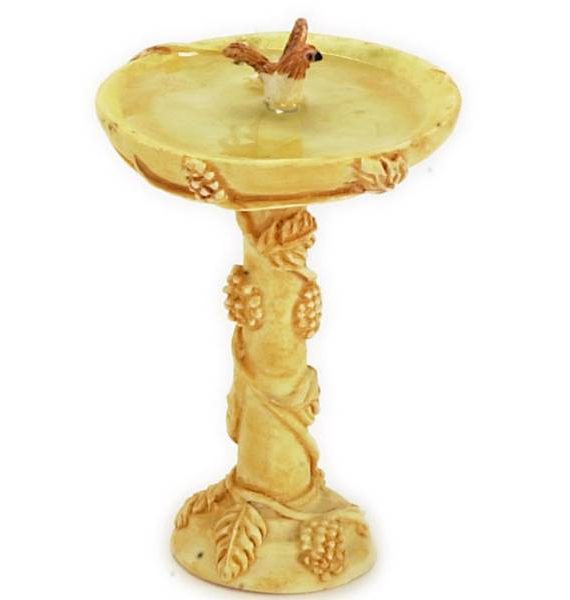 2 Dollhouse Miniature Tan Bird Baths with Bird