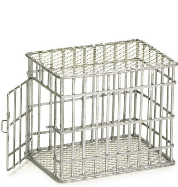 Small Galvanized Dollhouse Miniature Dog Cage