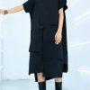 100% black Cotton clothes For Women asymmetric daily summer Dress