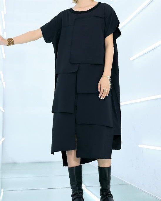 100% black Cotton clothes For Women asymmetric daily summer Dress