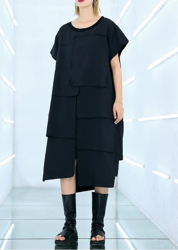 100% black Cotton clothes For Women asymmetric daily summer Dress - Image 3
