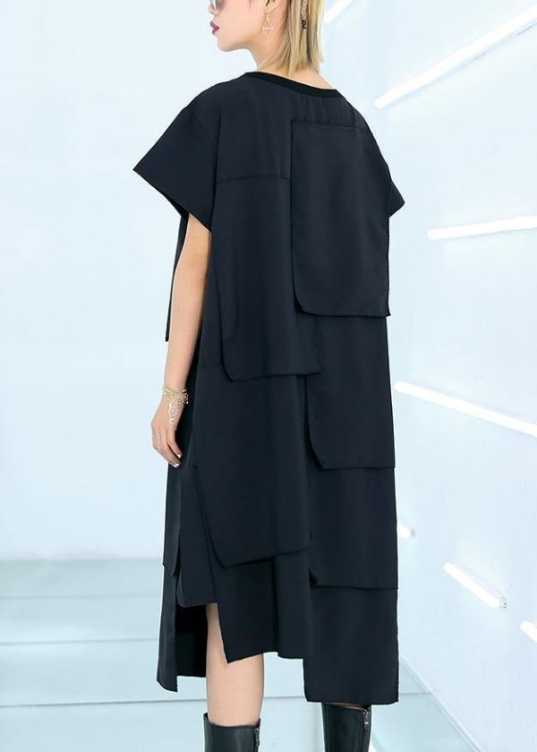100% black Cotton clothes For Women asymmetric daily summer Dress - Image 4