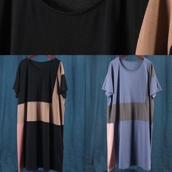 100% blue clothes o neck patchwork Plus Size summer Dresses - Image 5