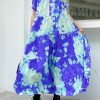 100% blue print cotton tunics for women stand collar patchwork Plus Size Dresses