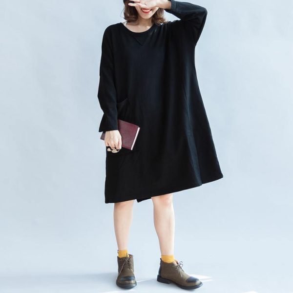 100% cotton black carton sweat dresses long sleeve cotton dresses oversized 146cm bust - Image 2