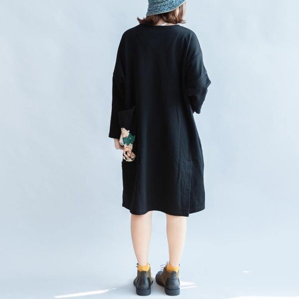 100% cotton black carton sweat dresses long sleeve cotton dresses oversized 146cm bust - Image 4