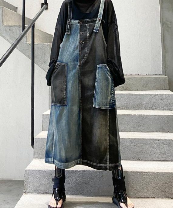 100% denim black cotton quilting clothes Sleeveless pockets Maxi Dresses