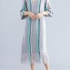 100% gray tassel cotton Tunic v neck loose Dresses