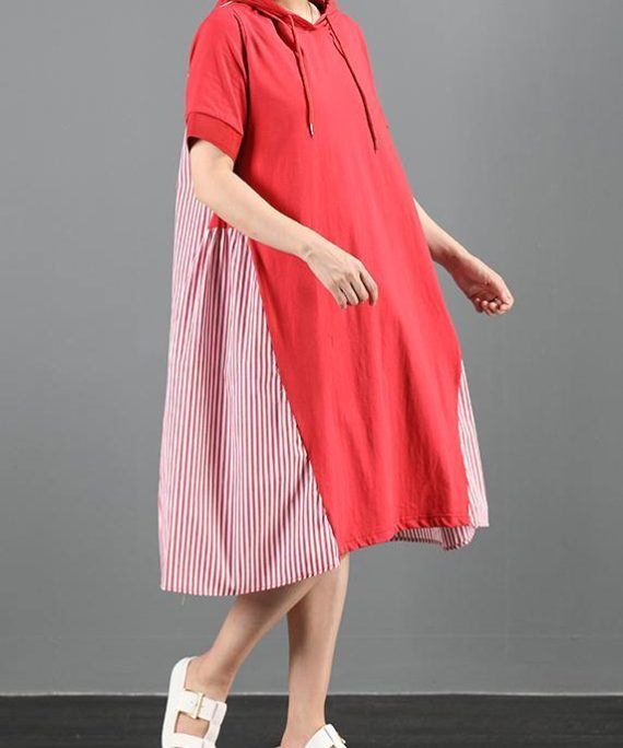 100% hooded patchwork striped quilting dresses Tutorials red Maxi Dress
