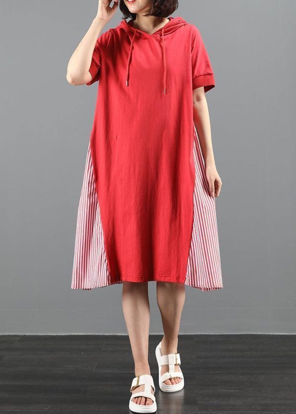100% hooded patchwork striped quilting dresses Tutorials red Maxi Dress - Image 2
