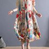 100% khaki print cotton Tunics o neck Cinched cotton robes Dresses