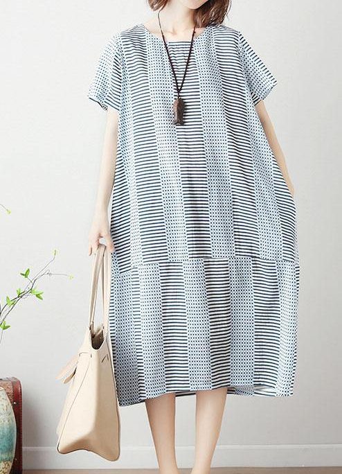 100% light blue striped Cotton Long Shirts patchwork Dresses summer Dresses