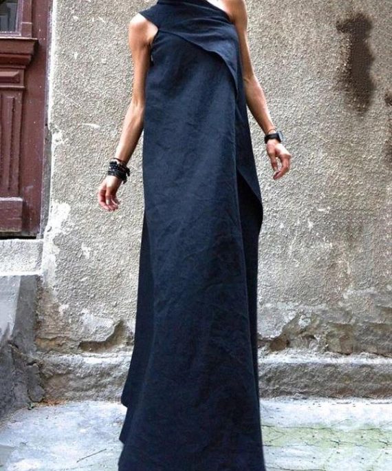 100% navy cotton linen quilting clothes sleeveless patchwork Love Dresses