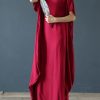 100% o neck Extra large hem summer clothes Sleeve burgundy Maxi Dress