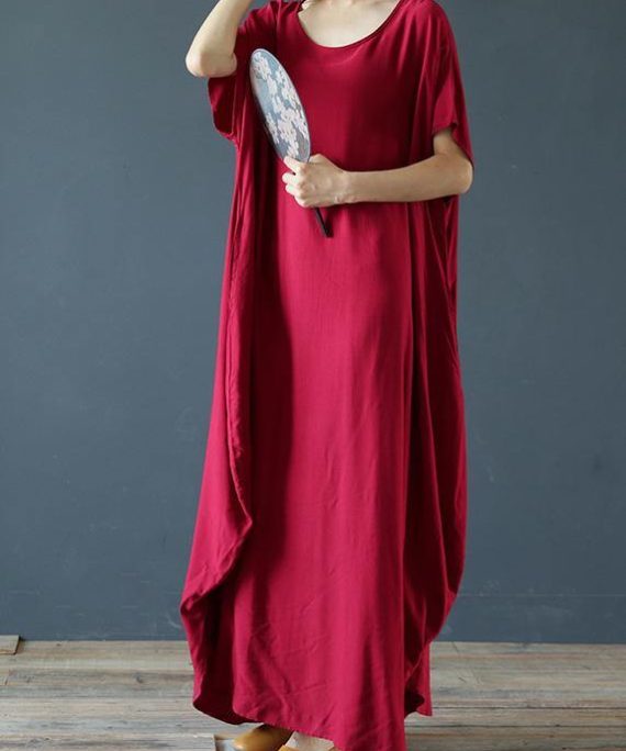 100% o neck Extra large hem summer clothes Sleeve burgundy Maxi Dress