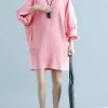 100% o neck half sleeve linen outfit Tunic Tops pink Dresses summer