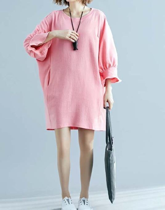 100% o neck half sleeve linen outfit Tunic Tops pink Dresses summer