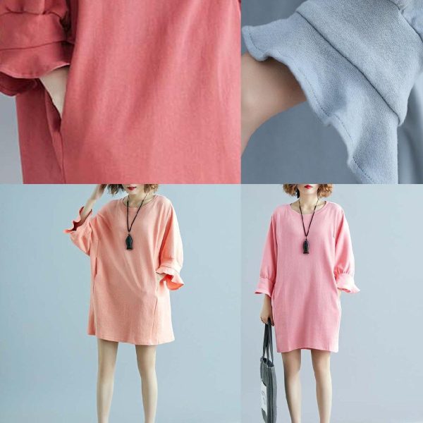 100% o neck half sleeve linen outfit Tunic Tops pink Dresses summer - Image 5