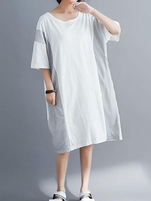 100% o neck patchwork cotton tunics for women Photography white long Dresses summer