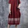 100% patchwork cotton Tunic Tutorials burgundy cotton Dresses summer
