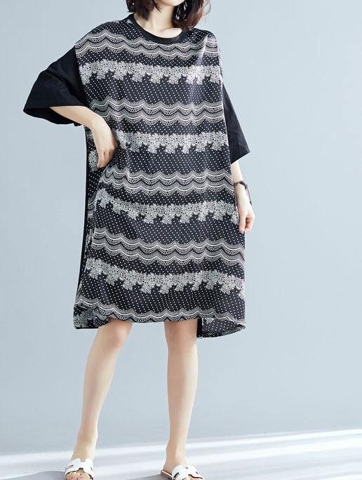 100% patchwork cotton clothes For Women Sleeve black prints cotton Dresses summer