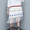 100% white Cotton clothes layered tassel shift summer Dresses