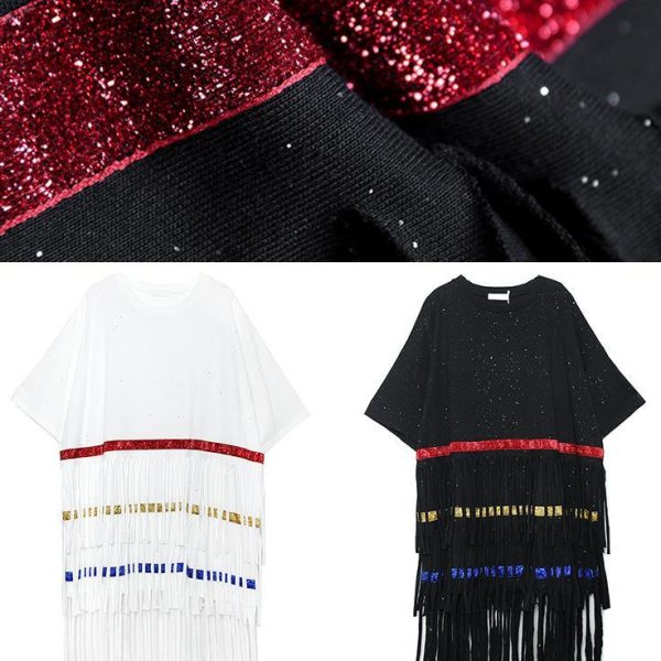 100% white Cotton clothes layered tassel shift summer Dresses - Image 5
