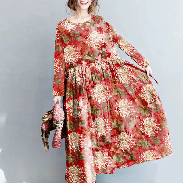 2025 fashion floral long linen dresses plus size clothing maxi dresses - Image 6