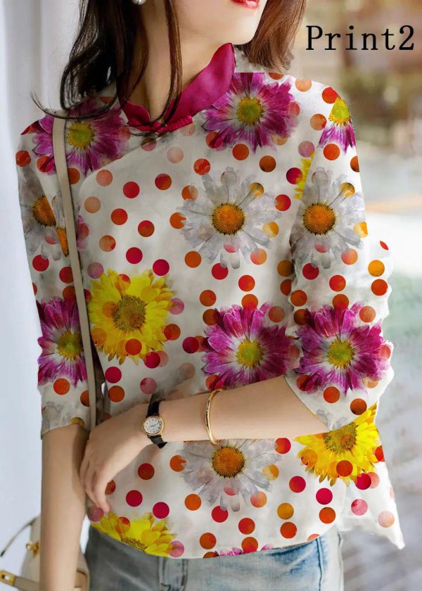 Unique Beige Print Linen Blouses Spring - Image 7