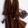 Luxury Oversize Trench Coat Coat Brown Notched Tie Waist Woolen Coat Women
