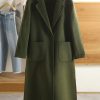 Luxury Army Green Wool Overcoat Casual Notched Pockets Winter Coat