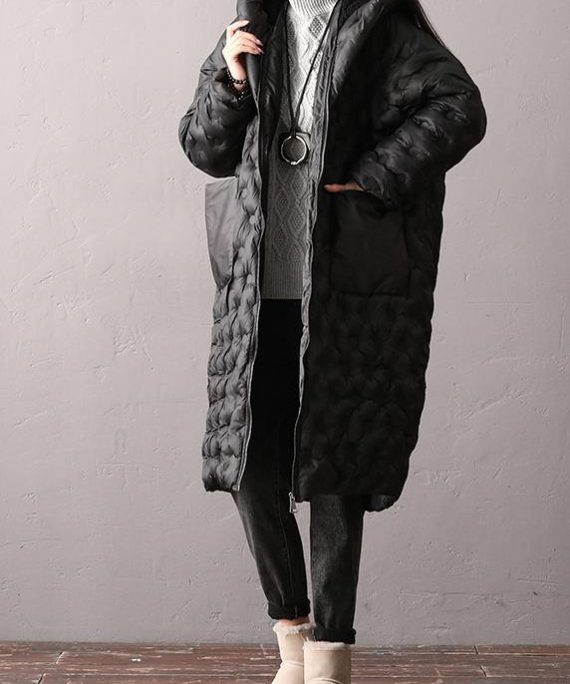 Warm Plus Size Winter Coats Black Hooded Zippered Parkas For Women