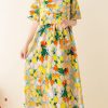 Italian Yellow Print Tunics O Neck Patchwork Loose Summer Dresses