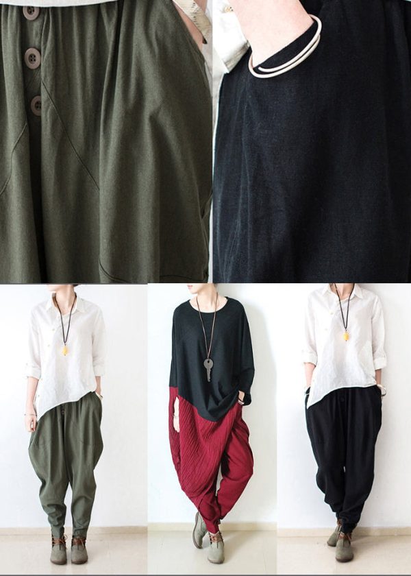 black stylish linen pants casual cotton pants loose bottoms original design - Image 5