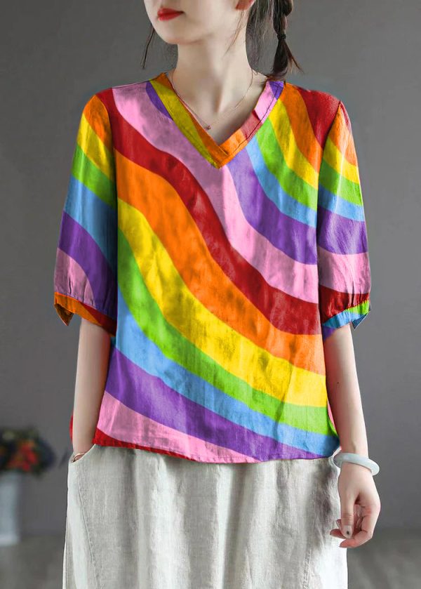 Vintage Red V Neck Embroideried Top Half Sleeve - Image 6