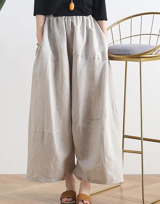 20 summer stitching thin women's new cotton and linen nude wide-leg pants