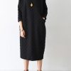 2025 autumn black cotton dresses long sleeve warm winter dress high neck caftans