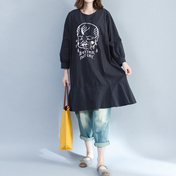 2025 baggy loose black prints cotton dresses plus size long fit a line dress - Image 2