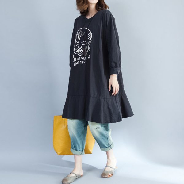 2025 baggy loose black prints cotton dresses plus size long fit a line dress - Image 3