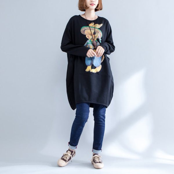 2025 black warm animal print cotton casual dress plus size long sleeve pullover dress - Image 3
