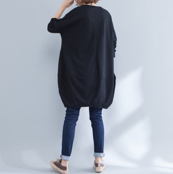 2025 black warm animal print cotton casual dress plus size long sleeve pullover dress - Image 4