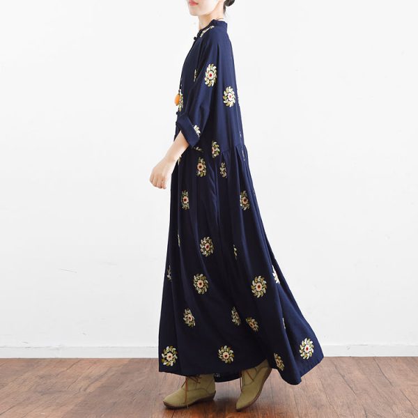 2025 fall Navy embroidered chiffon dresses oversized chiffon gown caftans traveling - Image 4