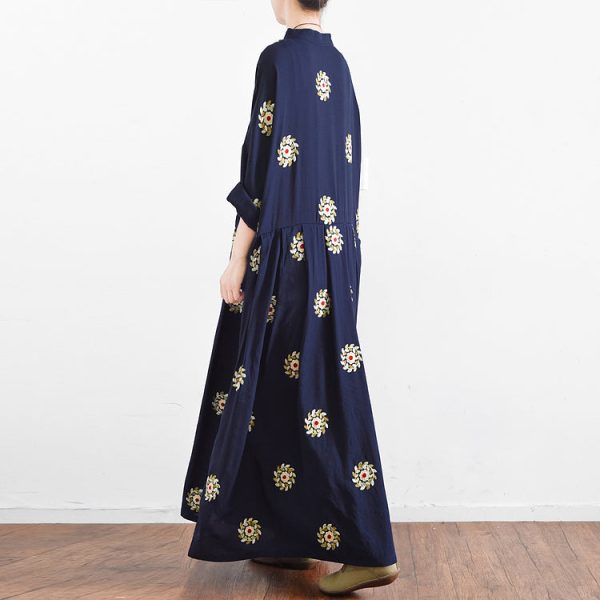 2025 fall Navy embroidered chiffon dresses oversized chiffon gown caftans traveling - Image 5