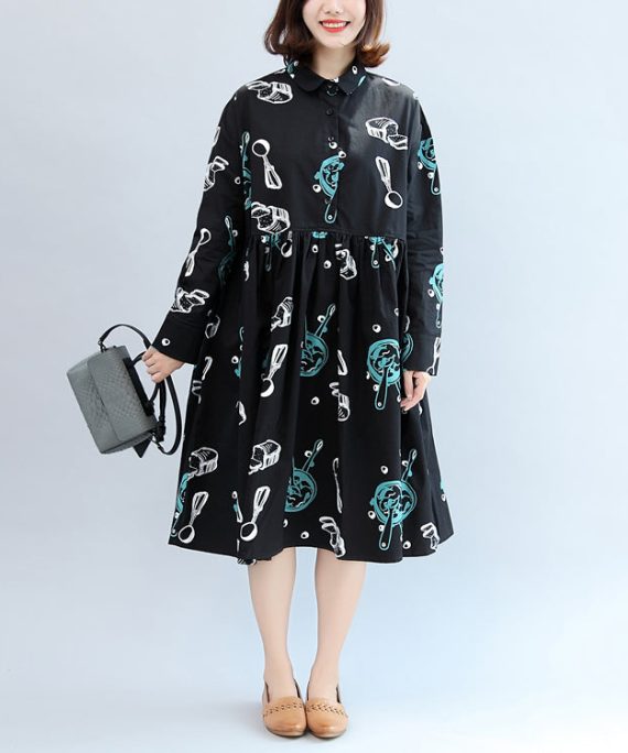 2025 fall black print cotton outwear plus size casual long sleeve warm clothes