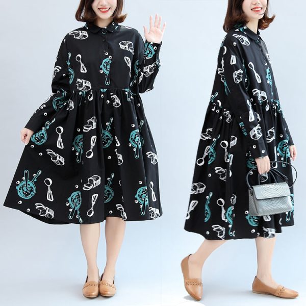 2025 fall black print cotton outwear plus size casual long sleeve warm clothes - Image 2