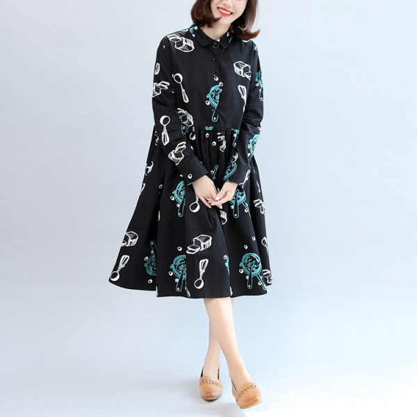 2025 fall black print cotton outwear plus size casual long sleeve warm clothes - Image 3