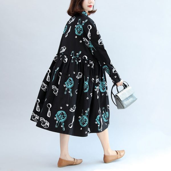 2025 fall black print cotton outwear plus size casual long sleeve warm clothes - Image 4