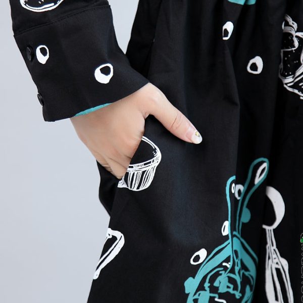 2025 fall black print cotton outwear plus size casual long sleeve warm clothes - Image 5