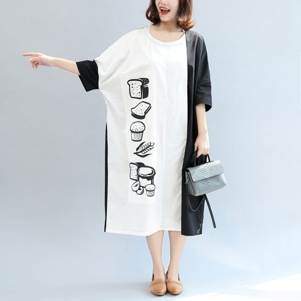 2025 fall black white patchwork cotton dresses oversize print warm outfits - Image 3